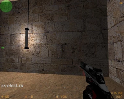 Пистолет deagle с лазерным прицелом и черно-красными перчатками.