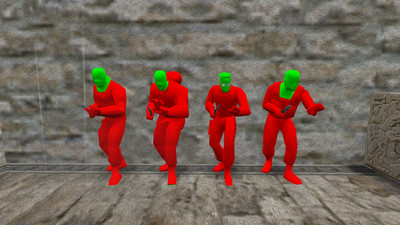 Красные и синие чит модели игроков для КС 1.6 с зеленой головой